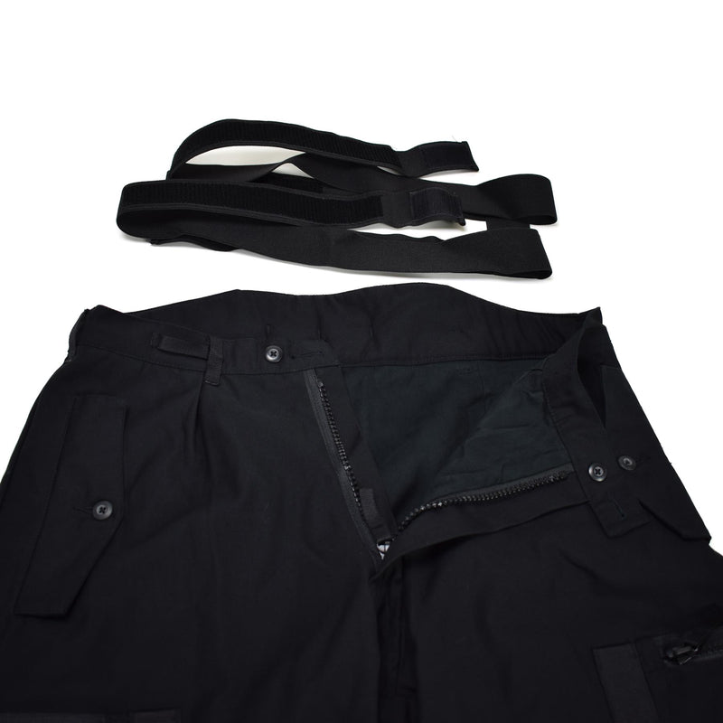 Pantaloni di petroliera termici svedesi autentici M90 pantaloni BDU neri W BRACES complessivamente NUOVO NUOVO