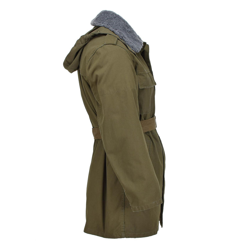 Oliva con cappuccio inverno in finta pelliccia di parka militare ceca originale