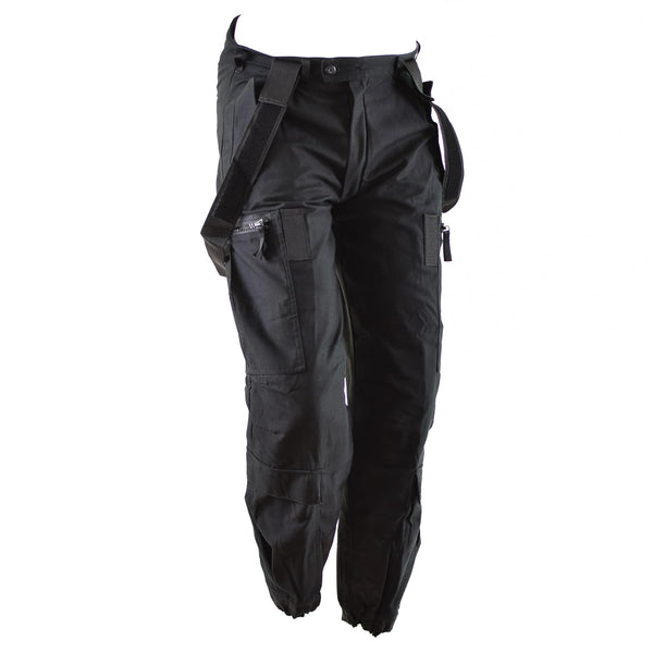 Pantaloni di petroliera termici svedesi autentici M90 pantaloni BDU neri W BRACES complessivamente NUOVO NUOVO