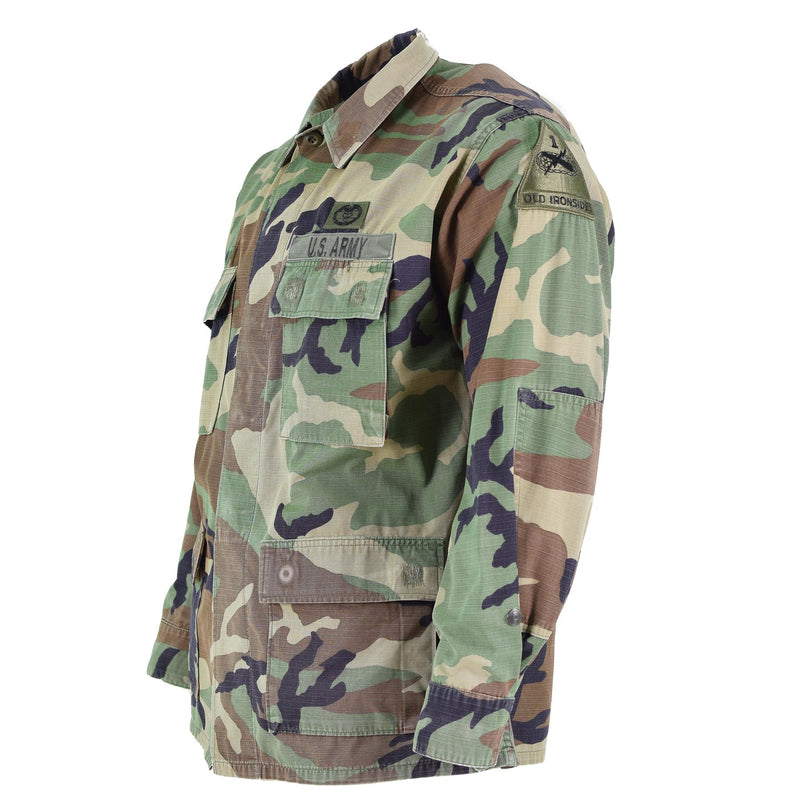 Giacca militare statunitense originale Ripstop Woodland camuflage bdu truppe camicia