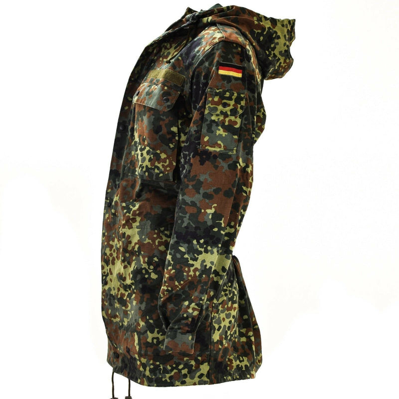 Giacca da campo dell'esercito tedesco originale Parka Emissione militare Flecktarn con cappuccio