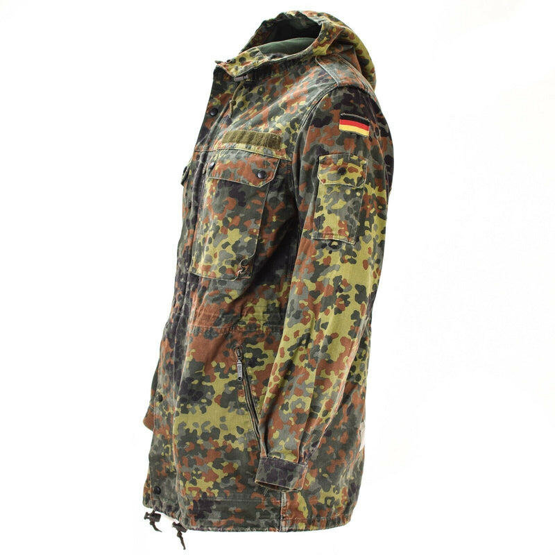 Giacca da campo dell'esercito tedesco originale Parka Emissione militare Flecktarn con cappuccio