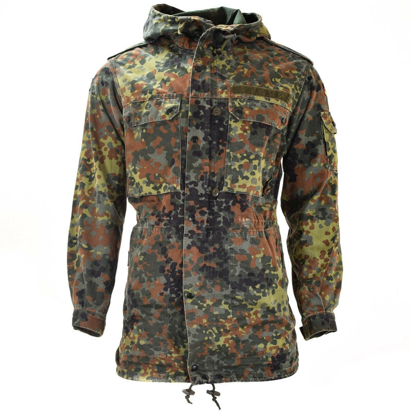 Giacca da campo dell'esercito tedesco originale Parka Emissione militare Flecktarn con cappuccio