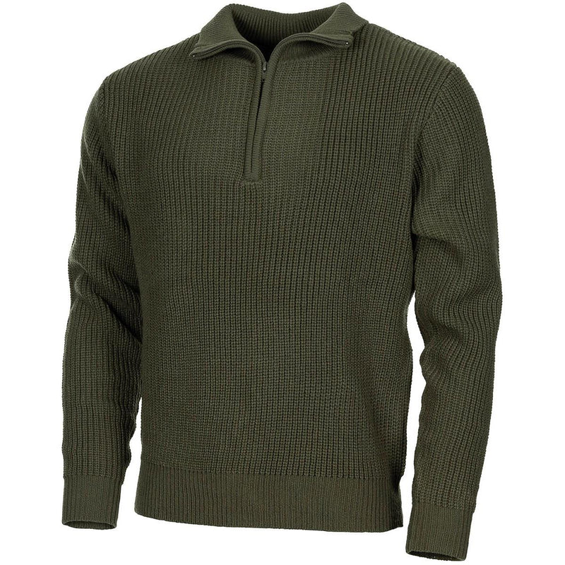 MFH Brand Troyer Style Style Quarter Quarter Zip Jumper Rib Knit Olive Pullover Nuovo