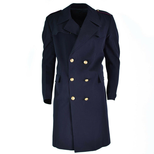 Genuino Articolo Italiano Navy Coat Black Long Officer Italia Police lana Rayon Nuovo