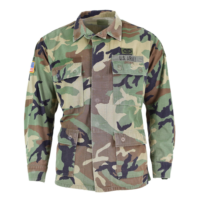 Giacca militare statunitense originale Ripstop Woodland camuflage bdu truppe camicia