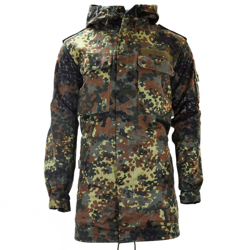 Giacca da campo dell'esercito tedesco originale Parka Emissione militare Flecktarn con cappuccio