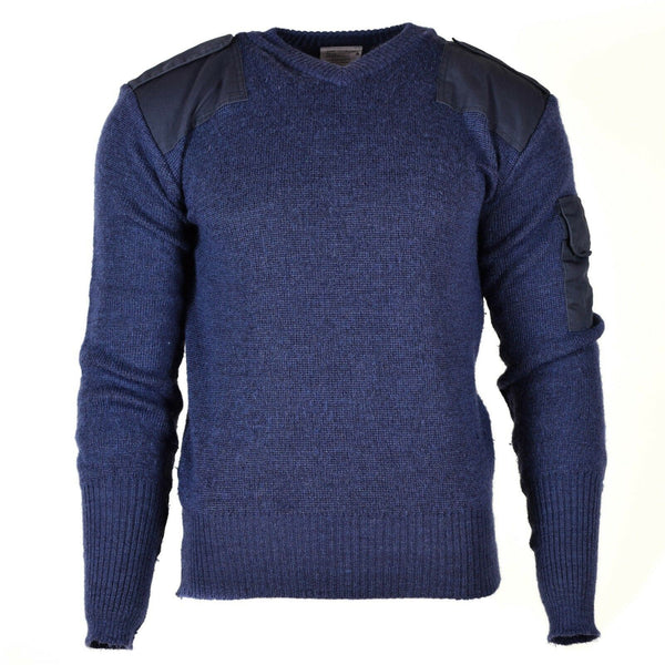 Originale British Pullover Pullover V-Neck Commando Jumper maglione lana blu blu grigio