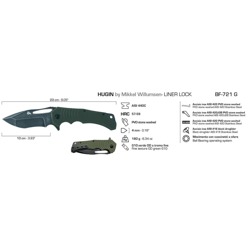 Coltelli volpe hugin tascabile coltello verde g10 manico 440c bordo semplice bordo nero lama nera