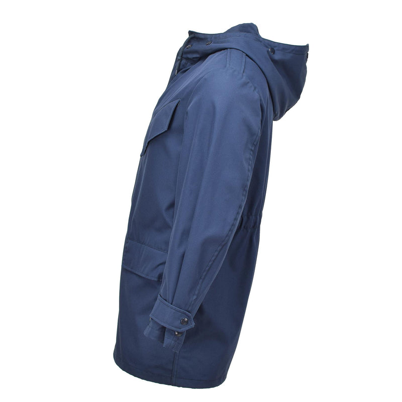 Ufficiale militare olandese originale Parka Cappuccetto con cappuccio dell'esercito anticarico blu solido