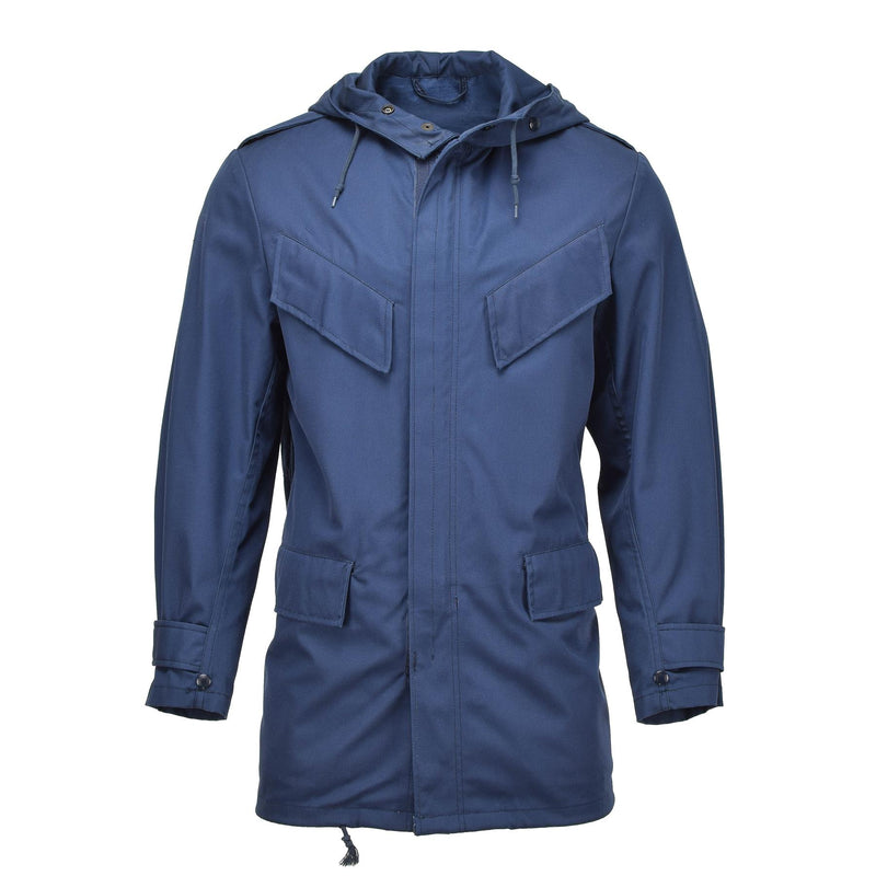 Ufficiale militare olandese originale Parka Cappuccetto con cappuccio dell'esercito anticarico blu solido