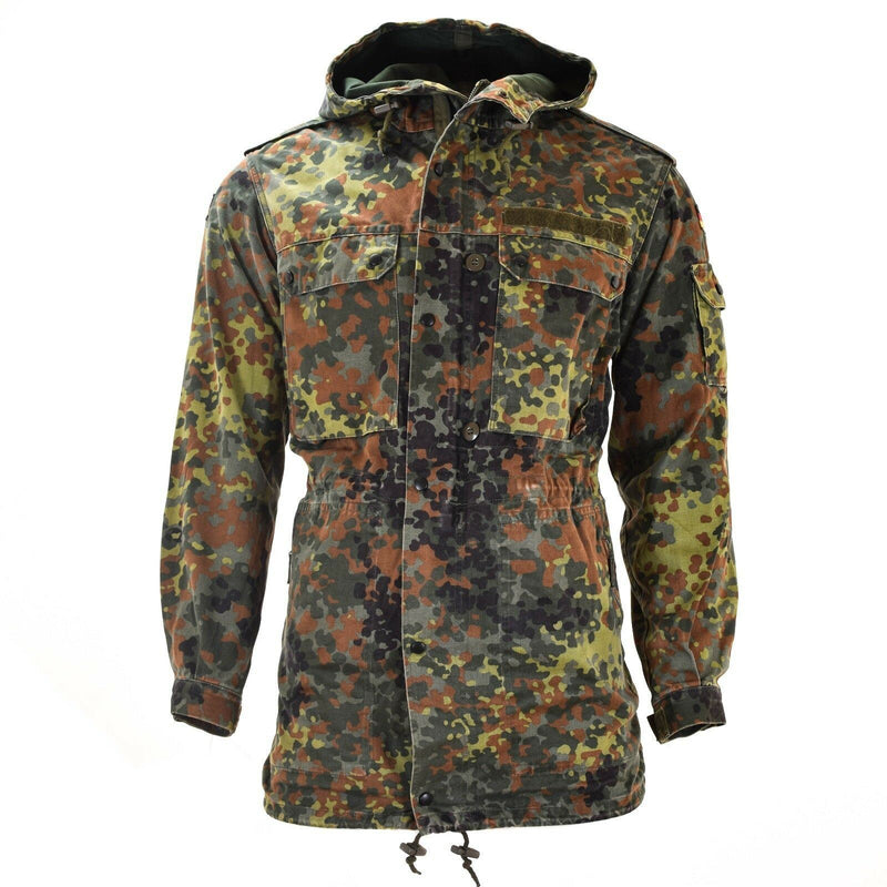 Giacca da campo dell'esercito tedesco originale Parka Emissione militare Flecktarn con cappuccio