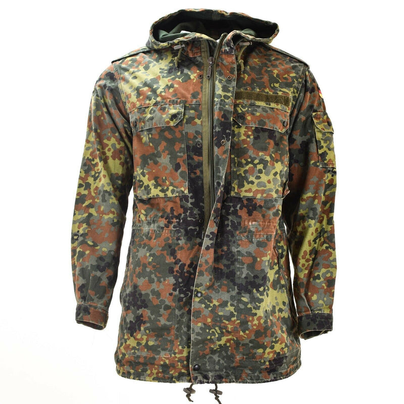 Giacca da campo dell'esercito tedesco originale Parka Emissione militare Flecktarn con cappuccio