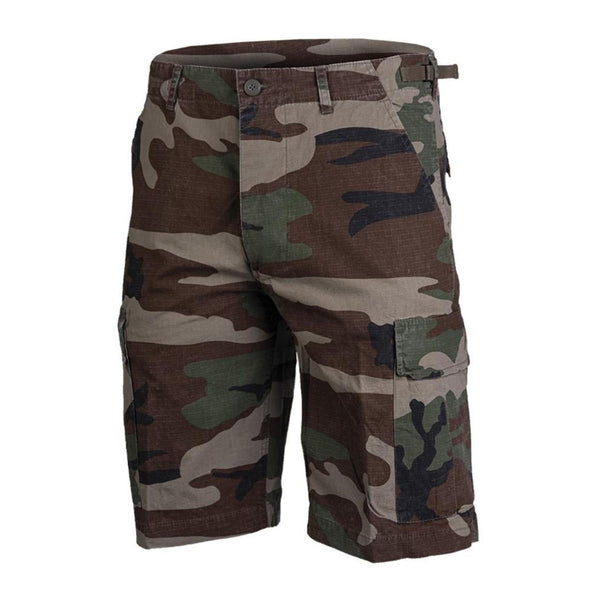 Mil-Tec Brand U.S. Army Style Prelavinata Woodland Camo Shorts a Ripstop leggero