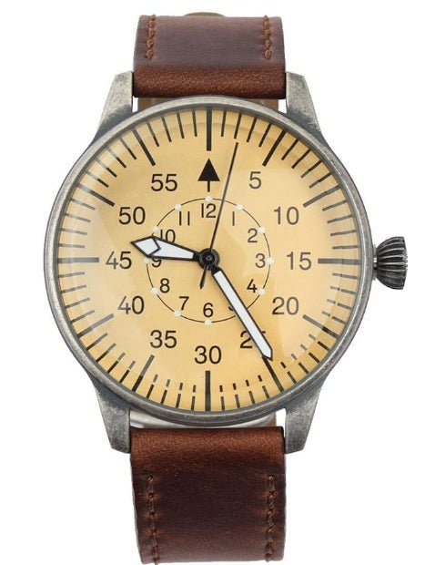 Mil-Tec Vintage Army Quartz Watch Pilot Bracciale in pelle naturale Brown