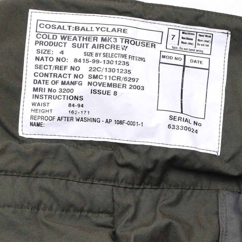 Original British Army Mk3 Pants Tactical Weather Weather Oliva Regolabile in vita Nuovo