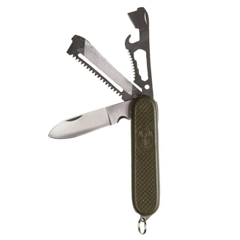 Coltello in stile esercito spagnolo. Spagna Milite militare pieghevole multitool olive