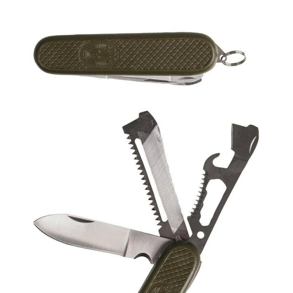 Coltello in stile esercito spagnolo. Spagna Milite militare pieghevole multitool olive