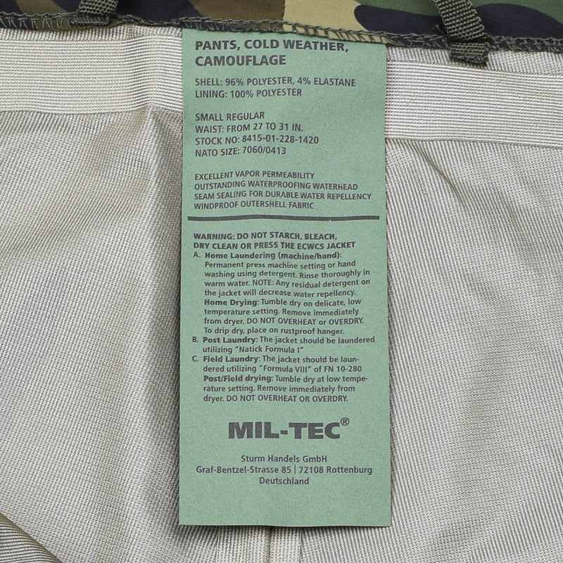 MIL-TEC Military cold weather pants waterproof windproof detachable braces