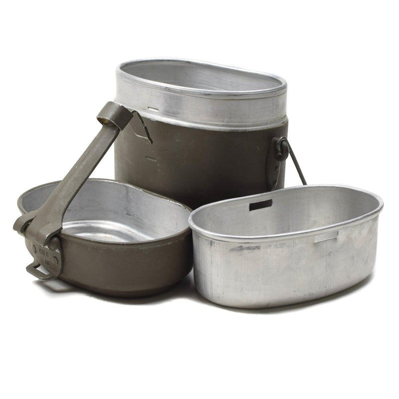 Original Austrian Military mess kit aluminum olive hiking camping pot pan bowl cookware set 2L