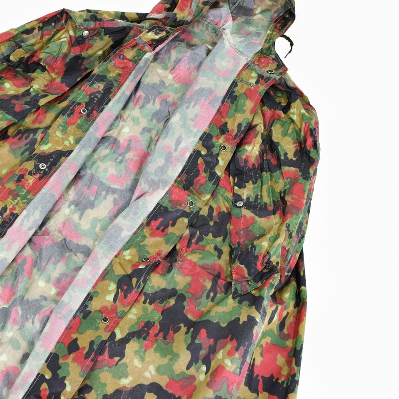 Original Swiss army troops camo tactical plastic poncho Alpenflage pattern vintage waterproof